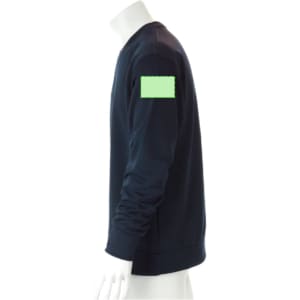 A navy blue technical sweatshirt for kids featuring a logo on the sleeve. The sweatshirt has long sleeves and a crew neck.