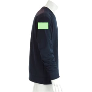 A navy technical sweatshirt featuring a logo on the arm. Ideal for active wear.