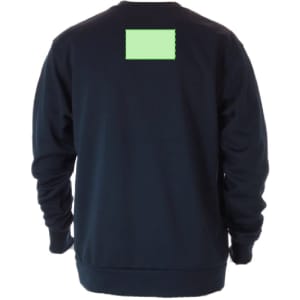 A navy technical sweatshirt with long sleeves and a logo on the back. Suitable for casual wear.
