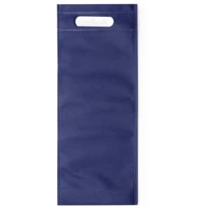 A navy blue bag with a handle featuring a simple design and an absence of embellishments or patterns.