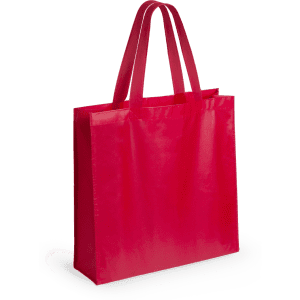 A bright red Natia Bag with two handles, featuring a glossy finish and no visible logo.