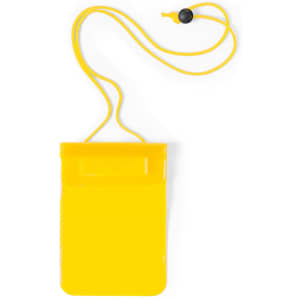A yellow multipurpose bag with a string attachment, featuring a simple design for carrying various items.