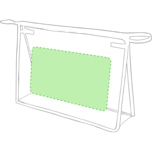 A transparent toiletry bag with a subtle green panel, featuring handles for easy carrying.