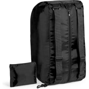 A black Ribuk backpack bag with adjustable straps, accompanied by a small matching pouch.