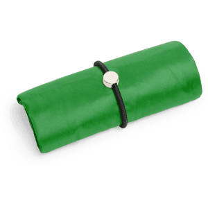 A folded green Conel Foldable Bag secured with a black elastic band, featuring a small circular fastening.
