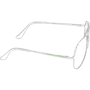 A pair of green-accented sunglasses with a sleek design and metallic frame. Features a brand logo on the side.