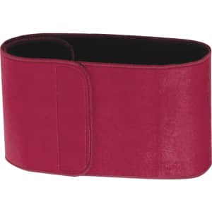 A red back support belt with a smooth finish and a Velcro closure, featuring a simple design.
