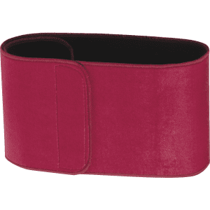 A red back support belt with a smooth texture and Velcro fastening. It features a simple design without embellishments.