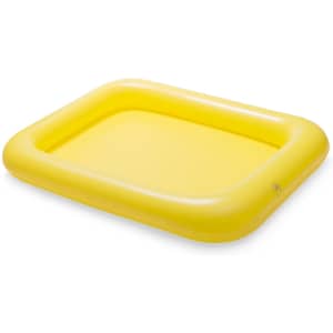 A yellow inflatable table with a rectangular shape and rounded edges, featuring a small valve.