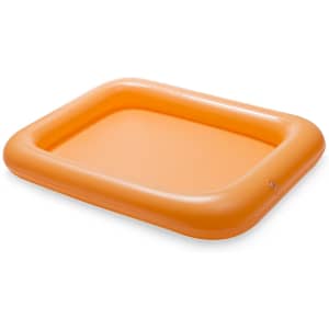 An orange inflatable table with a rectangular shape, featuring a smooth surface and rounded edges.
