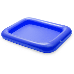 A blue inflatable rectangular table with a smooth surface and rounded edges, suitable for leisure activities.