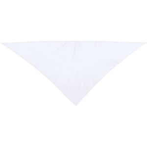 A triangular white neckerchief wrap with a glossy finish, featuring a logo on one side.