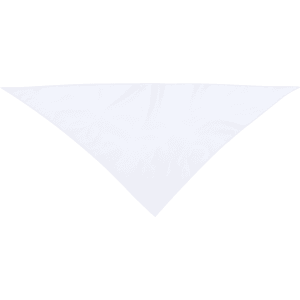 A white neckerchief wrap with a triangular shape, featuring a subtle texture. It has a branding logo.
