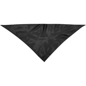 A black Kozma Neckerchief Wrap, triangular in shape, suitable for headwear. It features a smooth texture and has a logo.