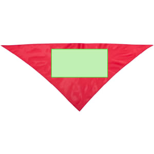 A red neckerchief wrap featuring an unprinted green panel in the centre, designed for headwear.