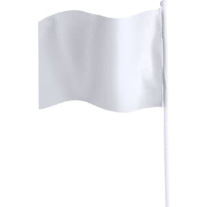 A white pennant flag on a stick, suitable for exhibitions and events, featuring a simple design.