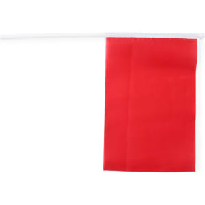 A red pennant flag attached to a white pole, suitable for exhibitions and events.