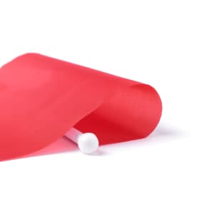 A red pennant flag with a white pole, featuring a smooth, flowing design.