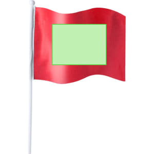 A red pennant flag with a blank green rectangular area in the centre, attached to a white pole.