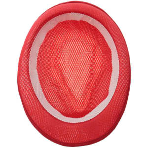 A red mesh kids hat featuring a breathable design and an inner lining, suitable for various outdoor activities.