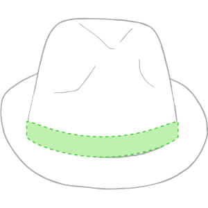 A white kids' hat with a green band around the crown and a wide brim, featuring a simple design.