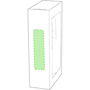 A rectangular box with a transparent window, featuring a green accent and a logo. Ideal for packaging home fragrance products.