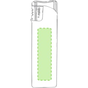 A lighter featuring a transparent design with a green section and a logo.