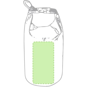 A green dry bag with a handle and a logo area, designed for keeping items dry.