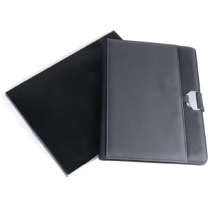 A black Bretux Folder featuring a sleek design with a closure mechanism and an inner sleeve.