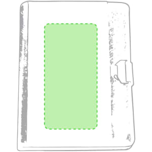 A green-lined Bretux Folder with a transparent pocket, featuring a secure closure and a sleek design.
