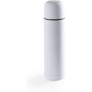 A drink bottle in sleek white, featuring a smooth design and a closed lid, with a logo visible on the surface.