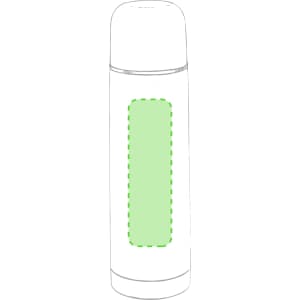A drink bottle in a sleek design, featuring a green section and a logo. It is suitable for keeping beverages hot or cold.