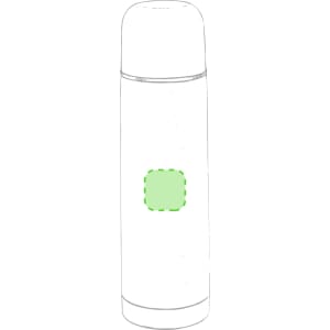 A drink bottle in a sleek design, featuring a green accent, with a logo on its surface.