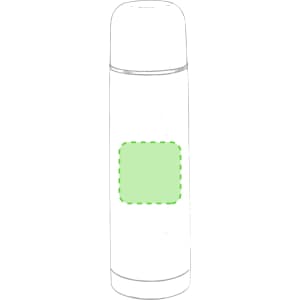A drink bottle featuring a sleek design, predominantly in silver with a green accent, and a branding logo.