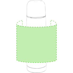 A drink bottle with a green sleeve, featuring a round body and a flip-top lid, has a logo.