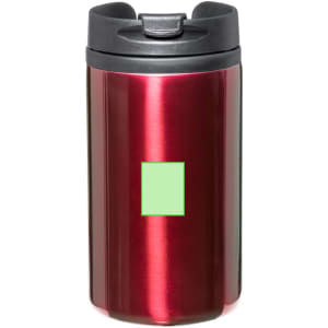 A drink bottle in a shiny red finish with a black lid, featuring a logo or branding on the side.