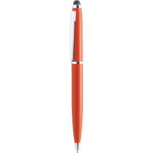 An orange stylus touch ball pen with a chrome clip and tip, featuring a sleek design.
