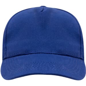A blue cap featuring a structured front and a curved brim, with a logo on the front.