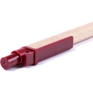 A red stylus touch ball pen with a wooden barrel. The pen has a matching red grip and detailing.