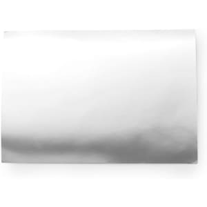 A shiny silver space blanket with a smooth surface, featuring a logo in one corner.