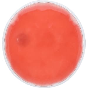 A round, pink heat pack with a clear outer casing, designed for personal wellness.