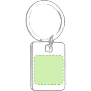 A green Persal keyring with a circular attachment. The keyring has a rectangular area for personalisation.