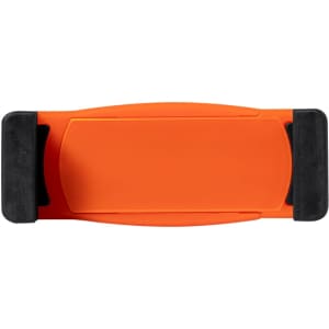 An orange phone holder with black grips on each end, designed for car use. It features a simple, streamlined design.