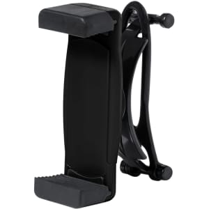 A black Perch Holder for securing a phone in a car, featuring a sturdy design and adjustable grip.