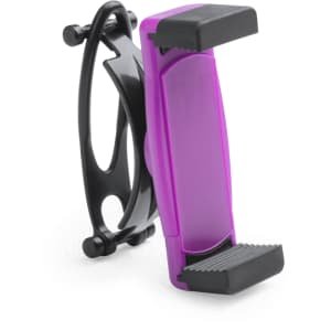 A purple and black car phone holder designed to securely hold mobile devices. Features rubber grips for stability.