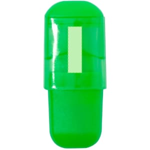 A green highlighter with a transparent cap, featuring a rectangular top section.