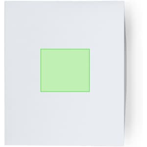 A white notebook featuring a green square on the cover, with a clean and simple design. It has a logo.