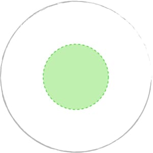 A round paperweight featuring a central light green circle surrounded by a white outer ring. It has a simple design.