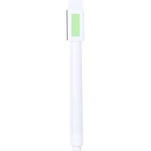 A green felt tip pen with a white barrel and a branding logo on the side.