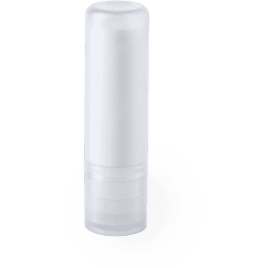 A clear, cylindrical lip balm tube with a twist-up base. The container is made of plastic and has a smooth surface.